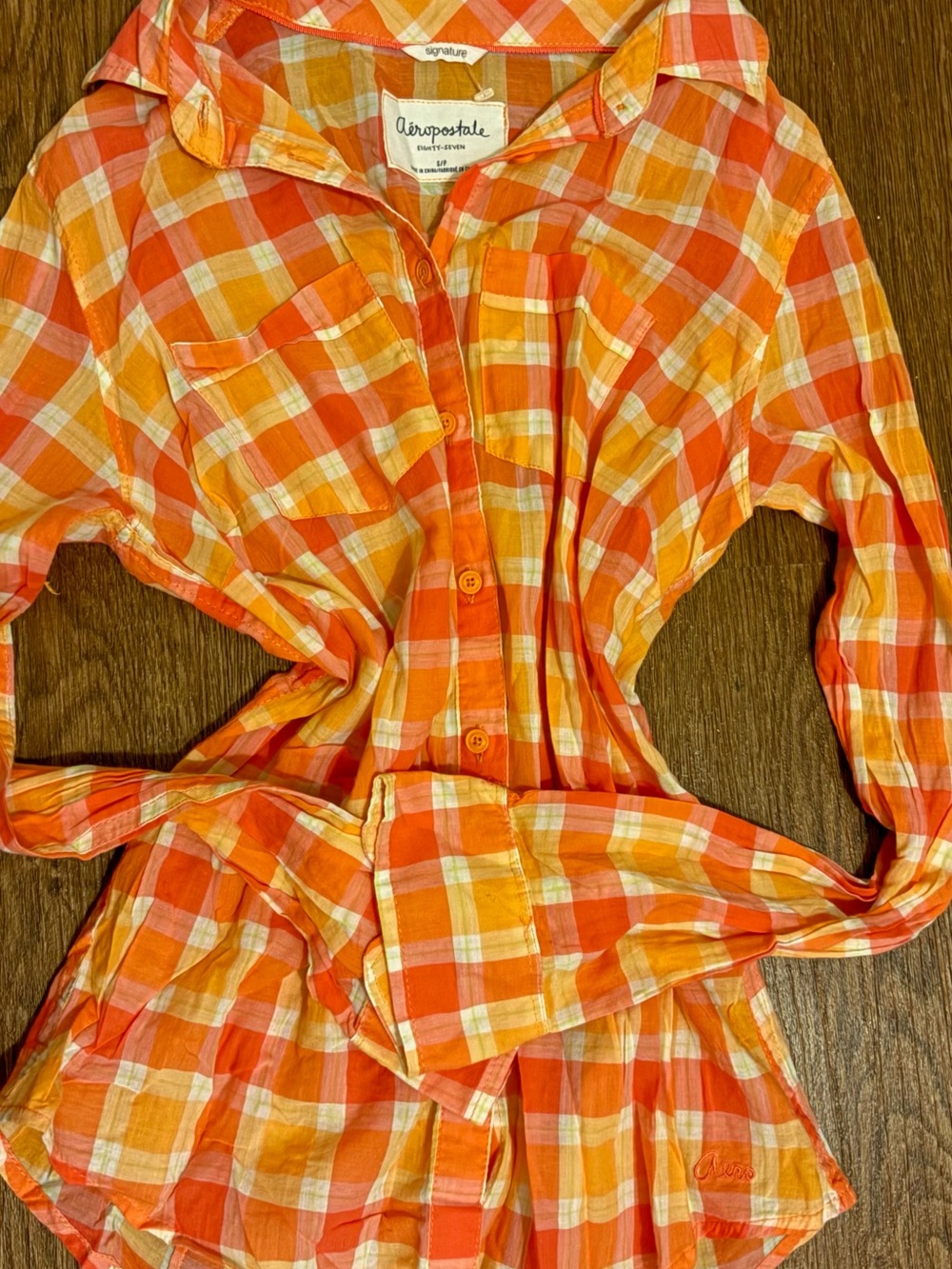 Aeropostale Orange Plaid Button Down Top